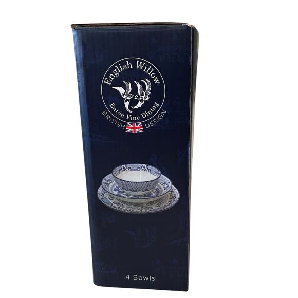 Eaton Fine Dining English Willow 9in Pasta Bowls Blue & White Set of 4 NEW - Picture 14 of 16